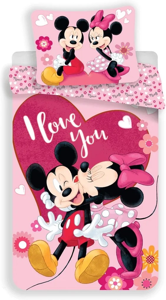 Lenjerie de pat copii Jerry Fabrics Mickey and Minnie Kiss micro, 140 x 200 cm, 70 x 90 cm
