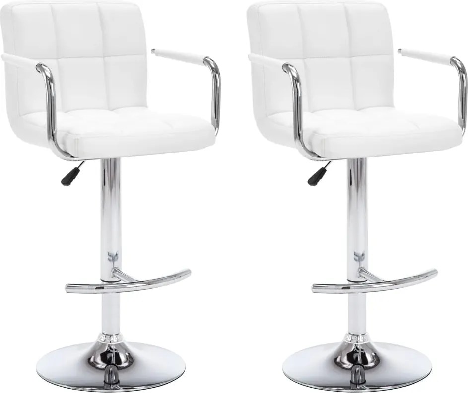 vidaXL Scaune de bar, 2 buc., alb, piele ecologică