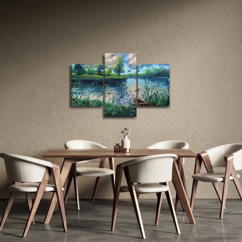 Tablou- Pictură în ulei, seară de vară lângă lac (90x60 cm)
