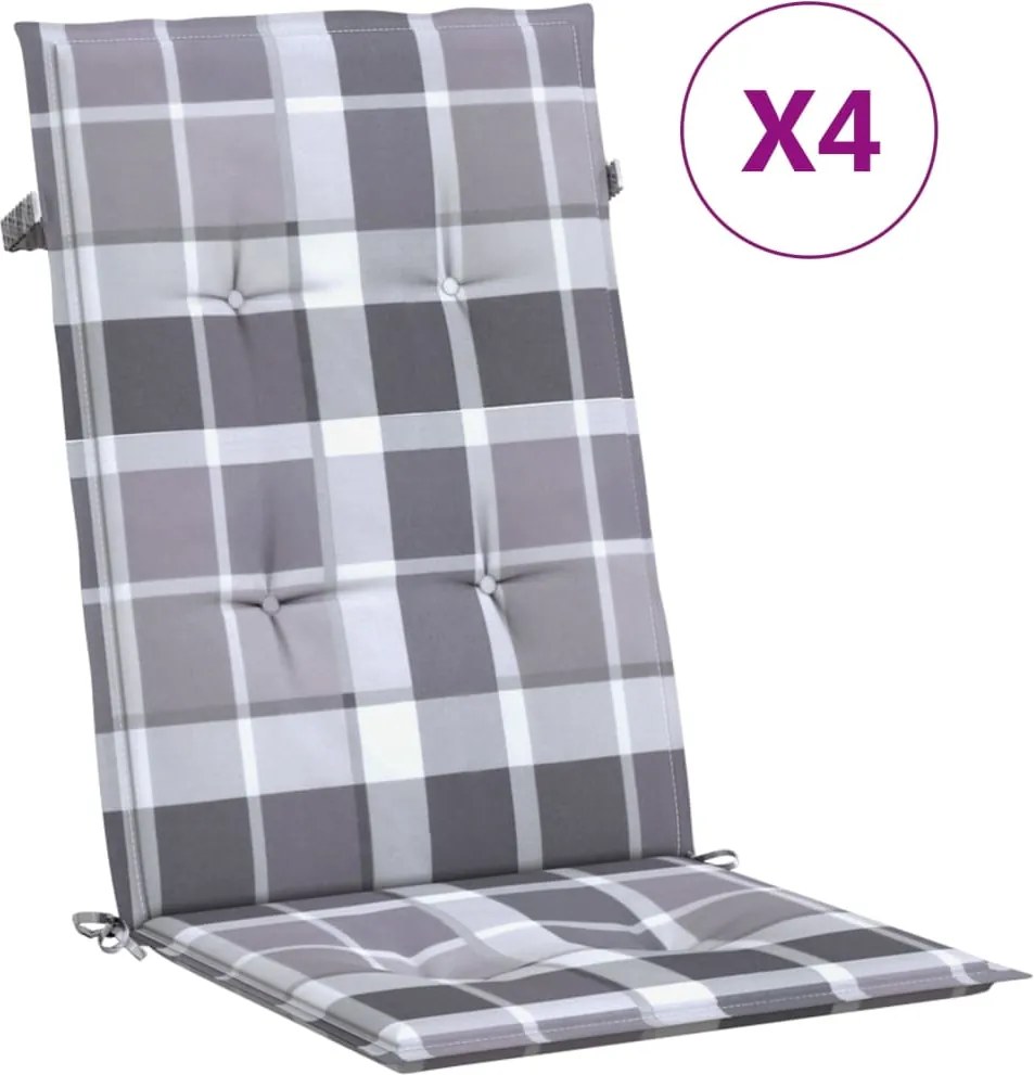 vidaXL Perne scaun spătar înalt, 4 buc. gri carouri 120x50x3 cm textil