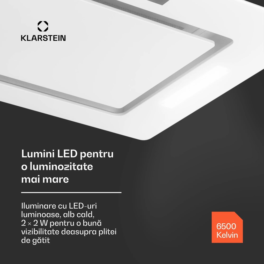 Klarstein Hektor Eco, hotă, 60 cm, 466 m³/h, control tactil, sticlă