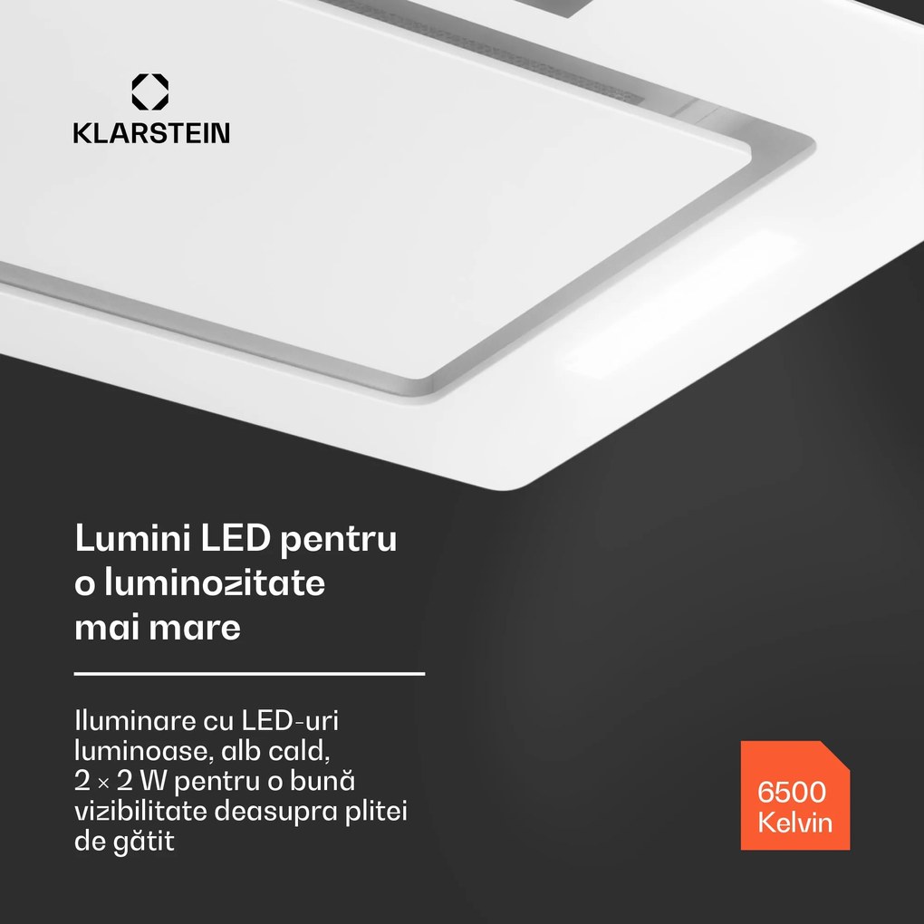 Klarstein Hektor Eco, hotă, 72 cm, 466 m³/h, control tactil, sticlă
