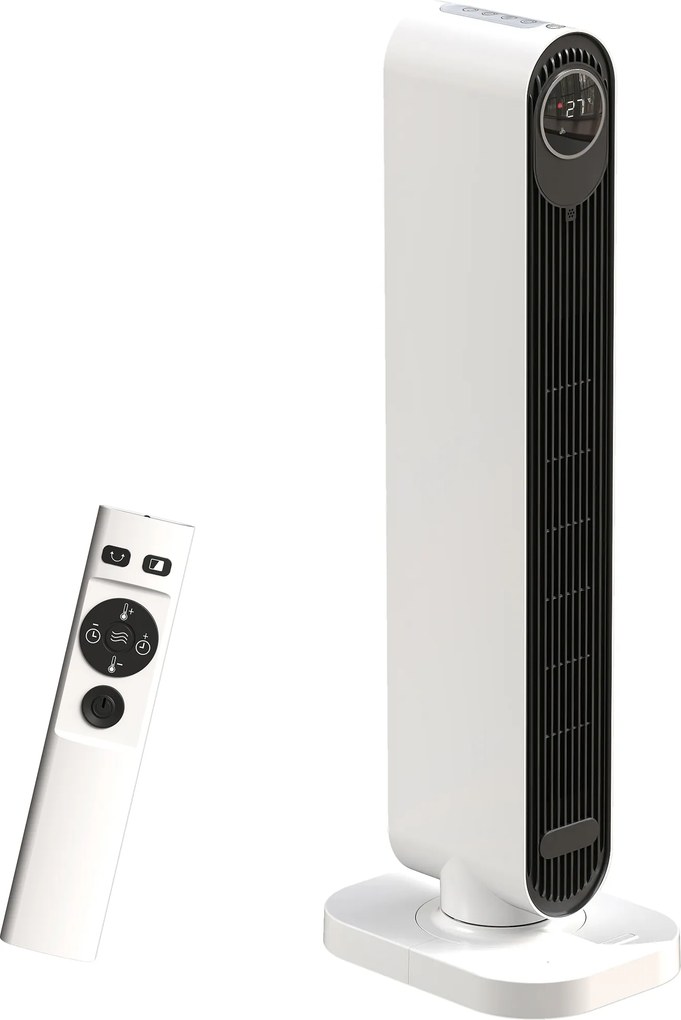 HOMCOM Încălzitor Electric cu Ventilator 2000W cu Telecomandă 30x22x82,5 cm, Alb | Aosom Romania