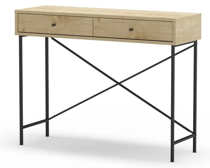 Masă consolă în culoare naturală cu blat cu aspect de lemn de stejar 35x110 cm Titan – Marckeric