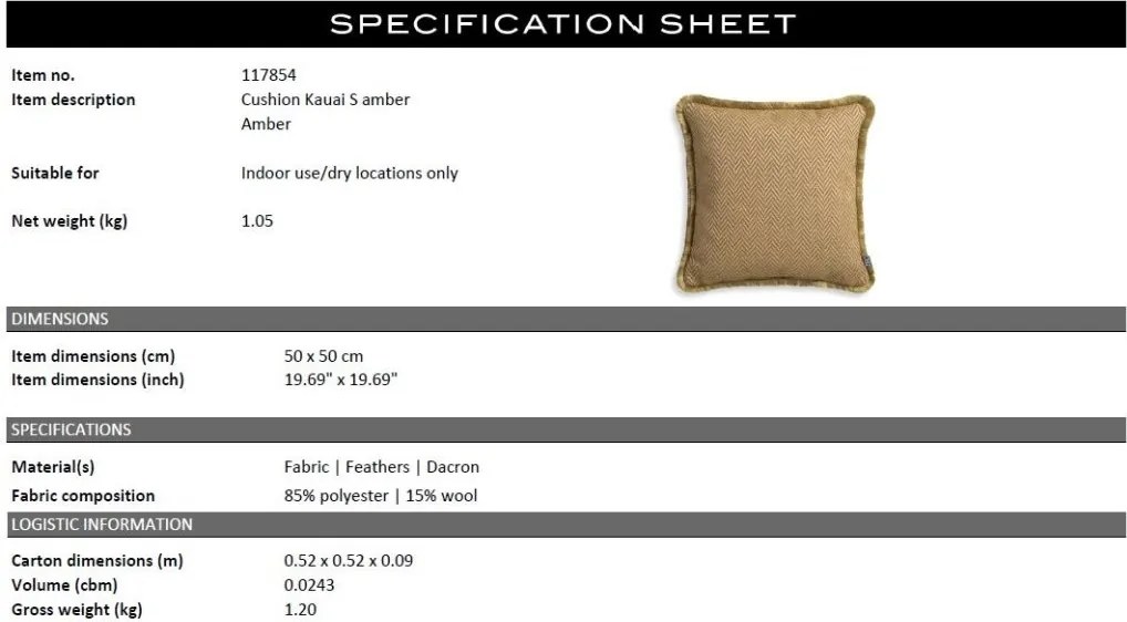 Perna design lux Kauai ambra S 50x50cm