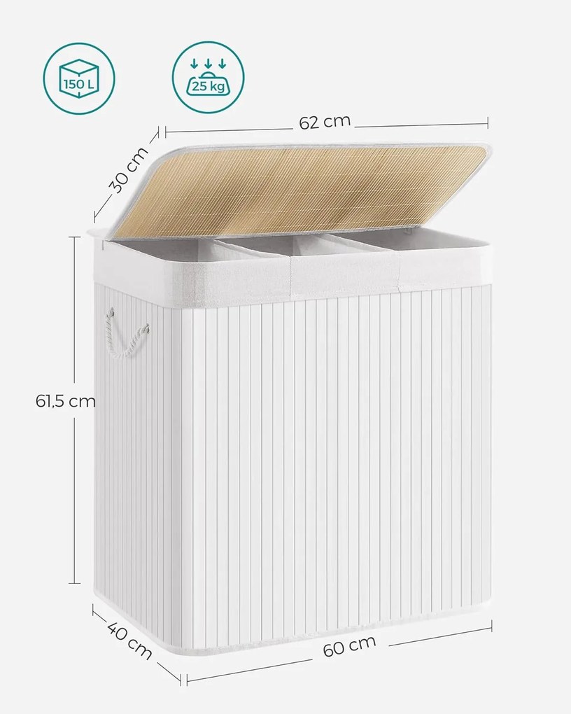 Jurhan Coș de rufe de bambus DORA, 150L, alb