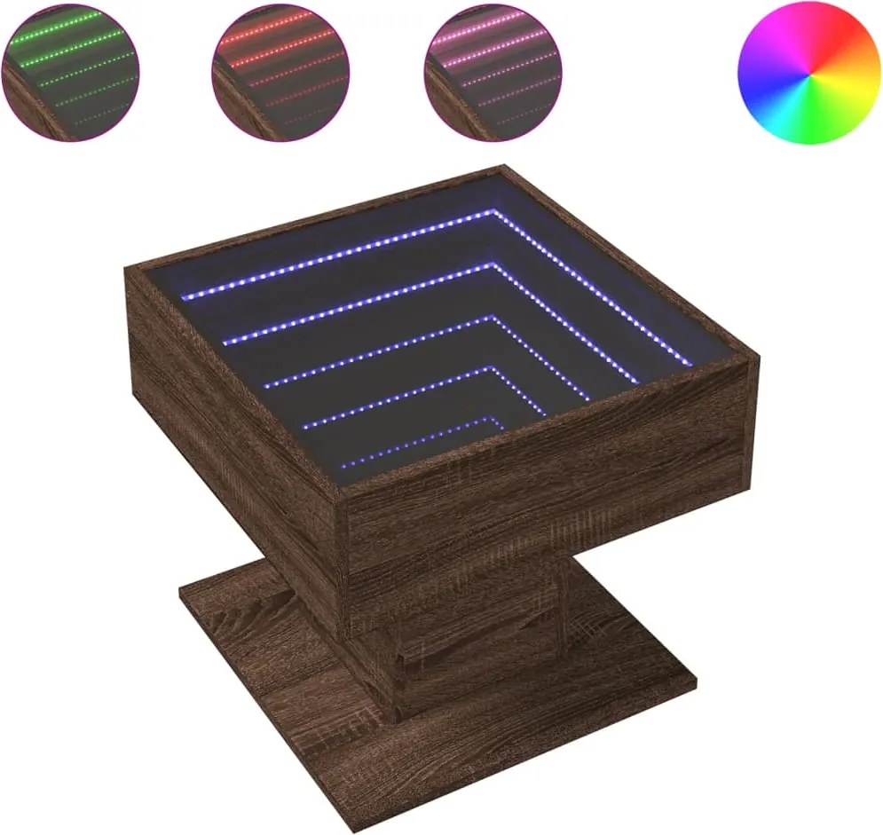 vidaXL Măsuță de cafea cu LED stejar maro 50x50x45 cm lemn prelucrat