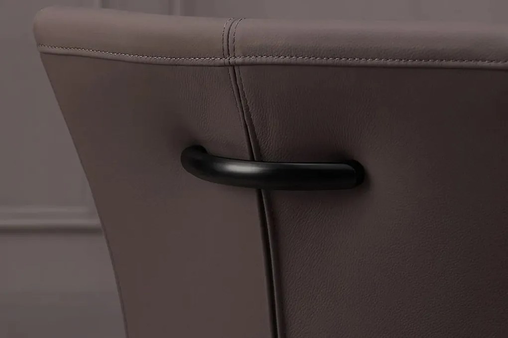 Set de 2 scaune, Metal, Piele Naturala, Gri Taupe, SAMSON A-45173 VC