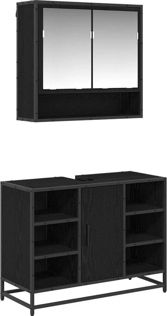 vidaXL Set de mobilier pentru baie 2 pcs Stejar Negru Lemn compozit