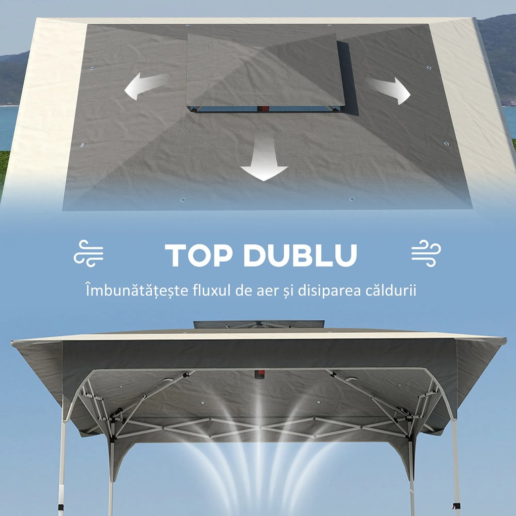 Outsunny Pavilion Pliabil 3.5x3.5 m Pop Up, Montare Ușoară cu Buton Central, Pavilion de Grădină Reglabil pe Înălțime cu Acoperiș Dublu, Geantă de Transport, UV50+, pentru Exterior, Gri Închis | Aosom Romania