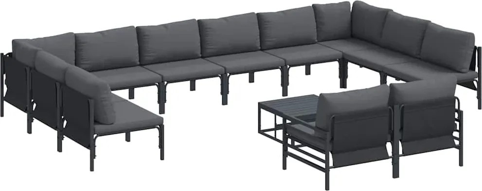 vidaXL Set de canapele pentru grădină cu pernă 13 pcs Negru Oțel