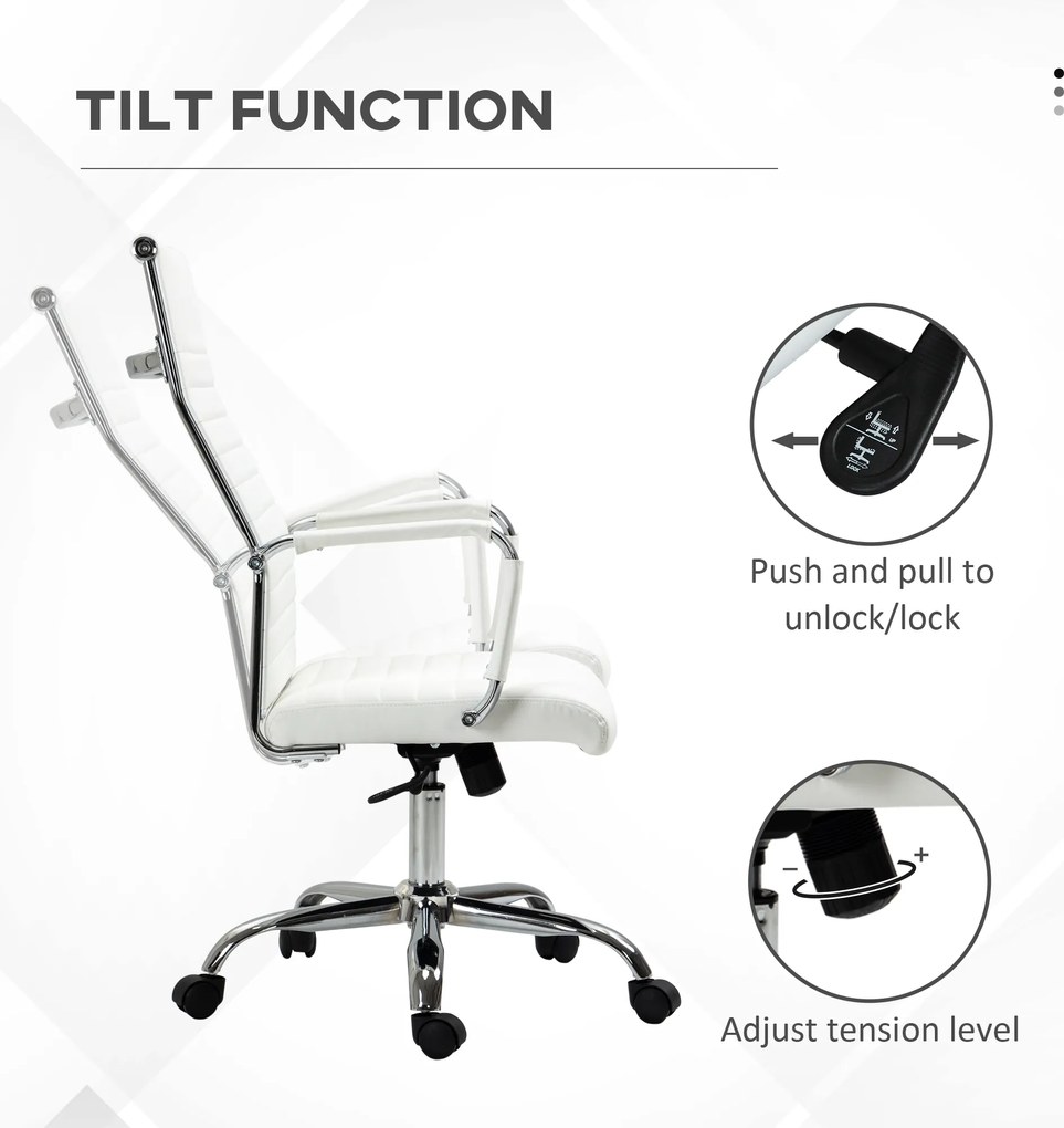 Vinsetto Scaun de birou ergonomic din piele ecologică, cu rotire și balans, 54x62x104-114 cm, alb | Aosom Romania