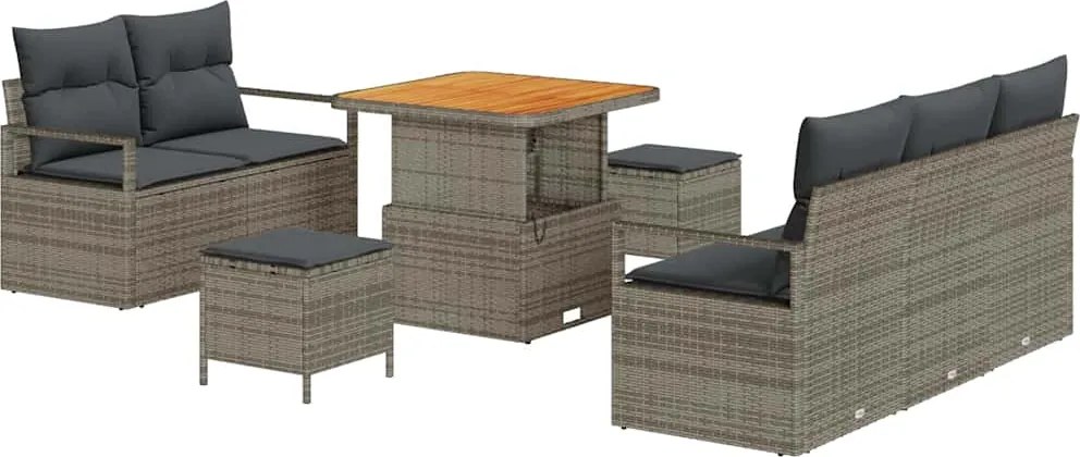 vidaXL Set de canapele pentru grădină cu pernă 8 pcs Gri poliratan