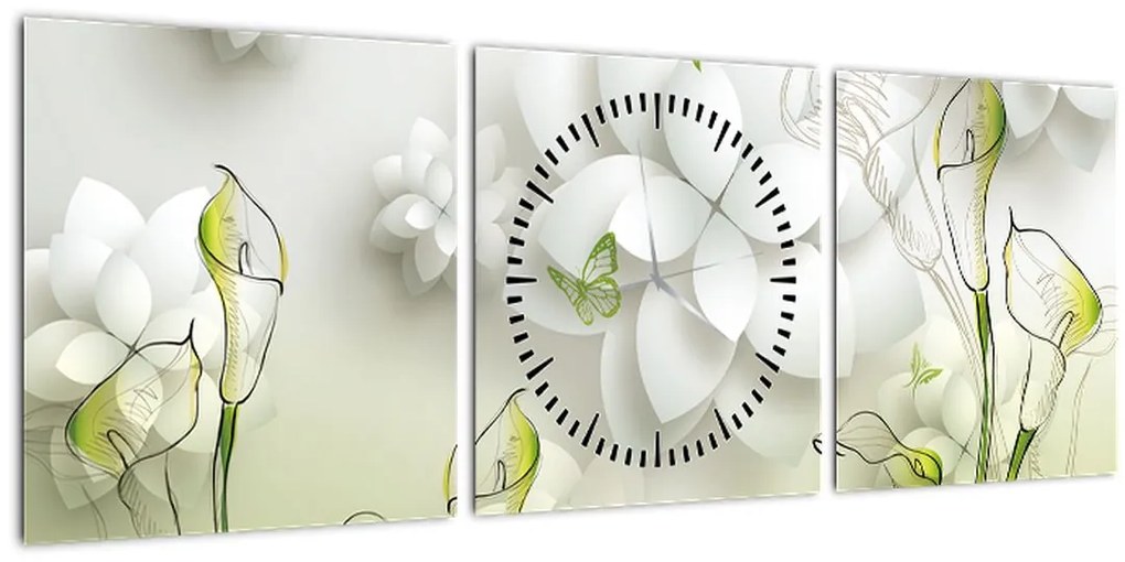 Tablou cu flori (cu ceas) (90x30 cm)