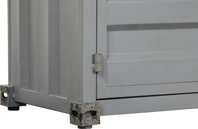 Bufet vintage, stil industrial, din metal, gri, cu 2 uși și rafturi deschise, decor de container maritim, 168 x 87 x 44 cm, „Cargo”