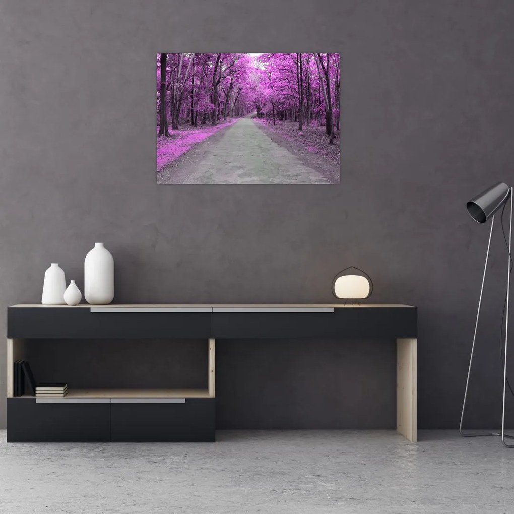 Tablou pe sticlă - drum prin parc (70x50 cm)
