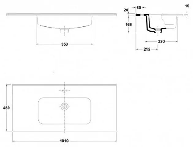 Lavoar incastrat alb 100 cm Gala Smile 1010x460 mm