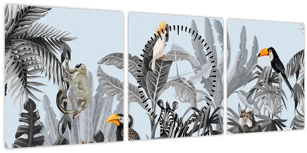 Tablou - Animale în pădurea tropicală (cu ceas) (90x30 cm)