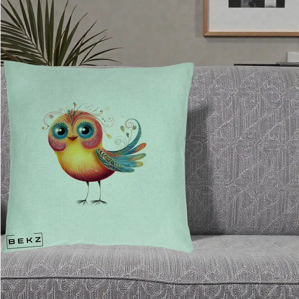 Perna Decorativa Pasare Vibranta cu Aripi Ornamentale, 40x40 cm, Verde Menta, Husa Detasabila, Perna Inclusa, BEKZ®