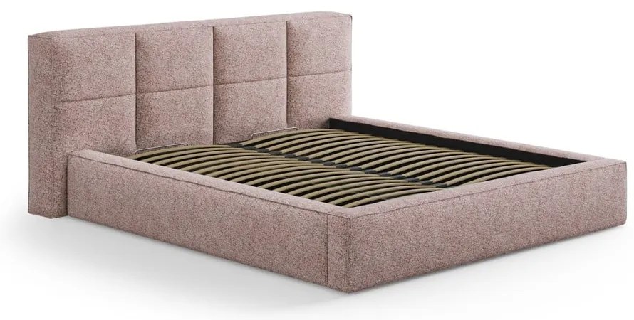 Pat matrimonial roz deschis tapițat cu spațiu de depozitare cu somieră 200x200 cm Simon Darren – Micadoni