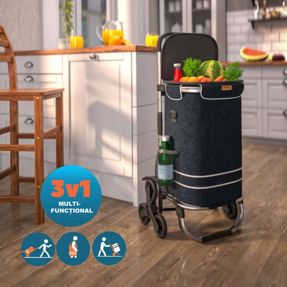 Geantă de cumpărături pe roți pentru scări COMFORT, 50L, negru Jurhan