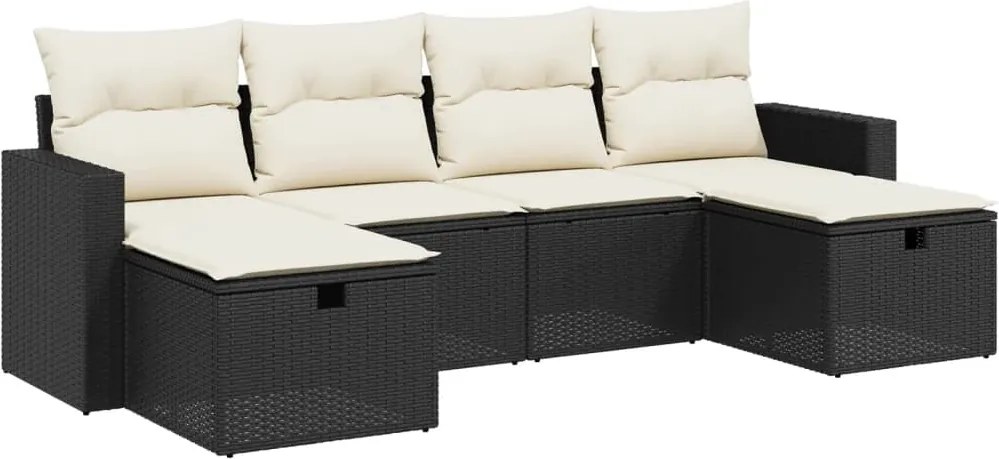 vidaXL Set mobilier de grădină cu perne, 6 piese, negru, poliratan