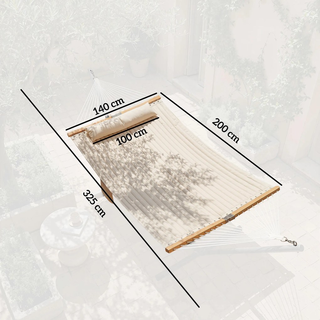 Outsunny Hamac Exterior pentru 2 Persoane, Pernă Căptușită, Capacitate 200 kg, Crem | Aosom Romania