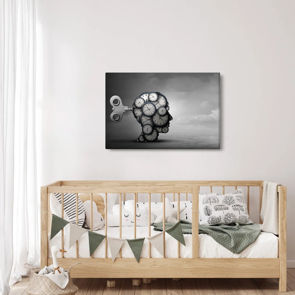 Tablou artistic cu cu cap și ceas (90x60 cm)