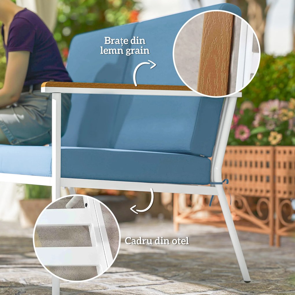 Outsunny Set de Mobilier de Grădină din 5 Piese cu Canapea, 2 Fotoli și 2 Măsuțe de Cafea, 118x72x80 cm, Albastru Deschis | Aosom Romania