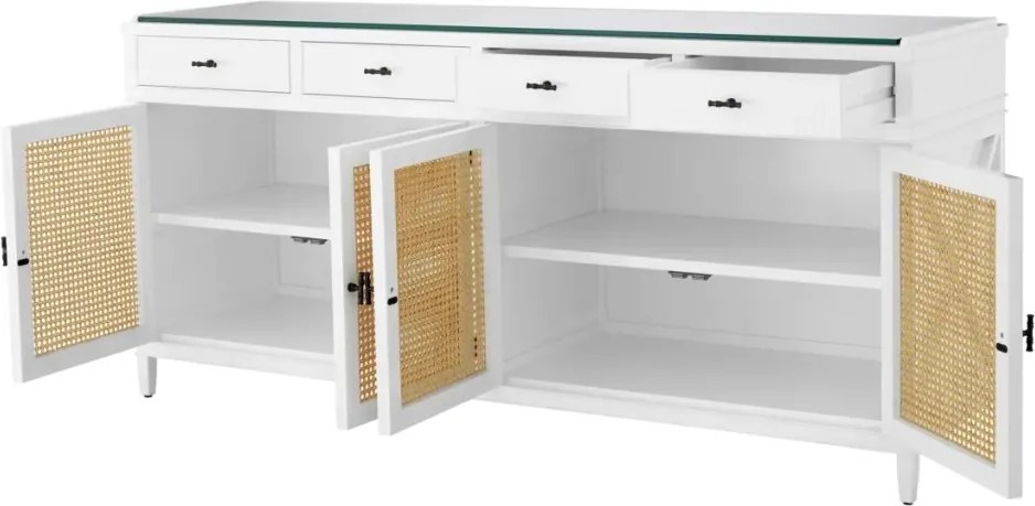 Comoda LUX, Lemn, Rattan, Bahamas alb