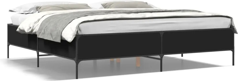 vidaXL Cadru de pat negru 180x200 cm din lemn prelucrat și metal