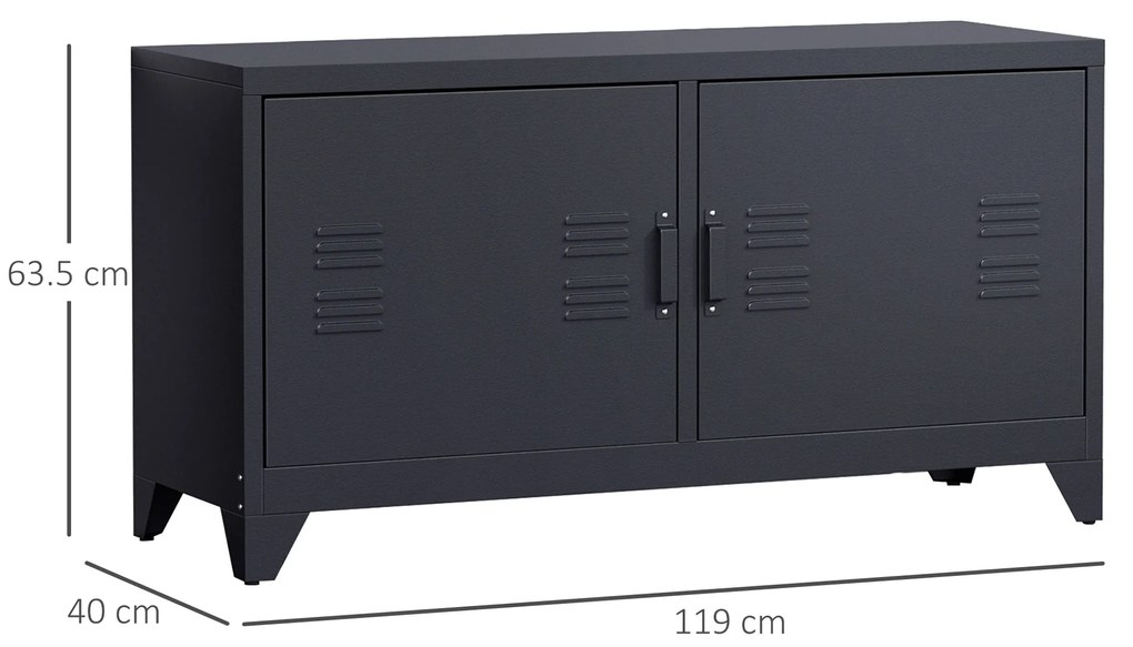 HOMCOM Suport TV banc televizor design industrial 2 dulapuri cu 2 rafturi reglabile treceri pentru cabluri structura otel negru | Aosom Romania