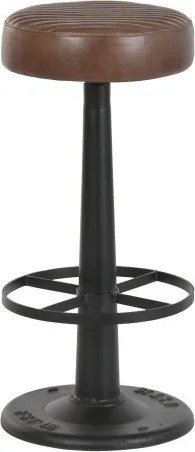 Scaun rotativ de bar din piele naturala si metal, stil industrial, "Rotor"