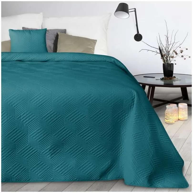 Cuvertură de pat turcoaz cu model geometric Lăţime: 200 cm | Lungime: 220 cm