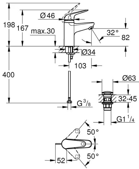 GROHE 24319001 - Baterie pentru lavoar SWIFT 162 mm, crom lucios