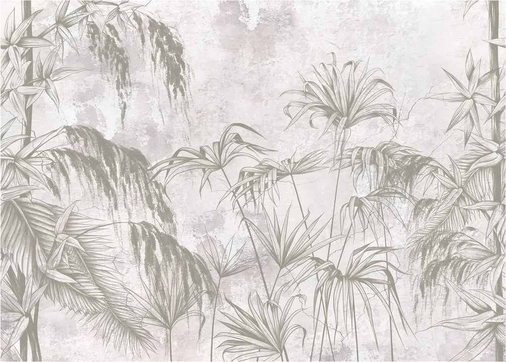 Tablou - Plante tropicale pe perete gri (70x50 cm)