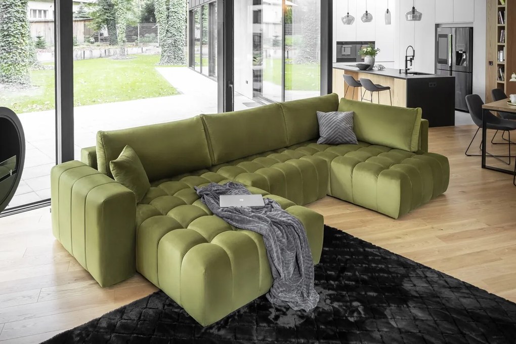 Coltar extensibil stanga 6 locuri ELTAP, LT-33LO, Bonito, 350x175x92 cm, lemn/poliester, verde olive
