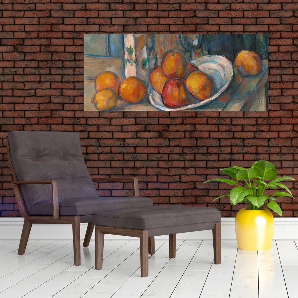 Tablou - Paul Cézanne, Still Life with Milk Jug and Fruit, reproducere (120x50 cm)