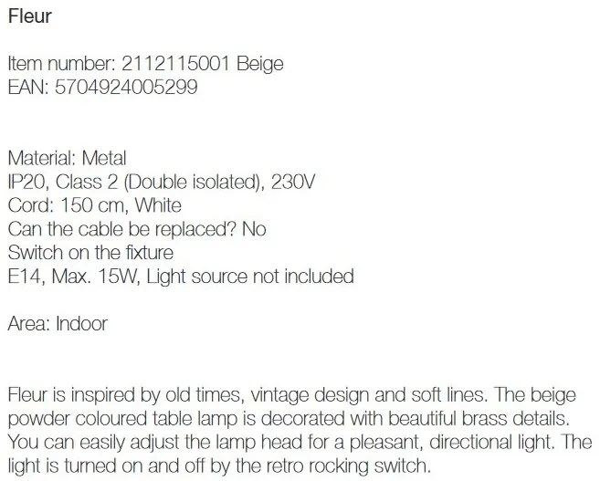 Lampadar design modern Fleur bej 2112124001 NL