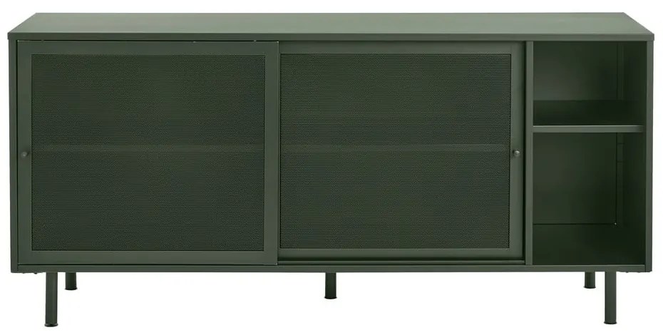 Comodă verde-închis joasă din metal cu ușă glisantă 160x75 cm Veep – Unique Furniture