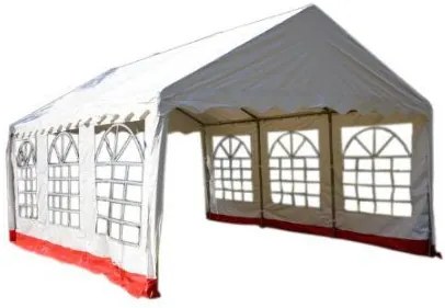 Cort pentru petreceri în grădină 6×4 m, dungă albă și roșie,