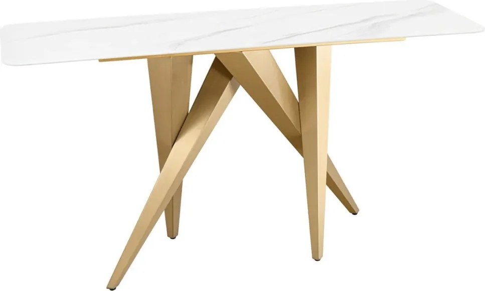 Consola design modern, Metal, Auriu, Ceramica, Alb, ART LIVING 140cm