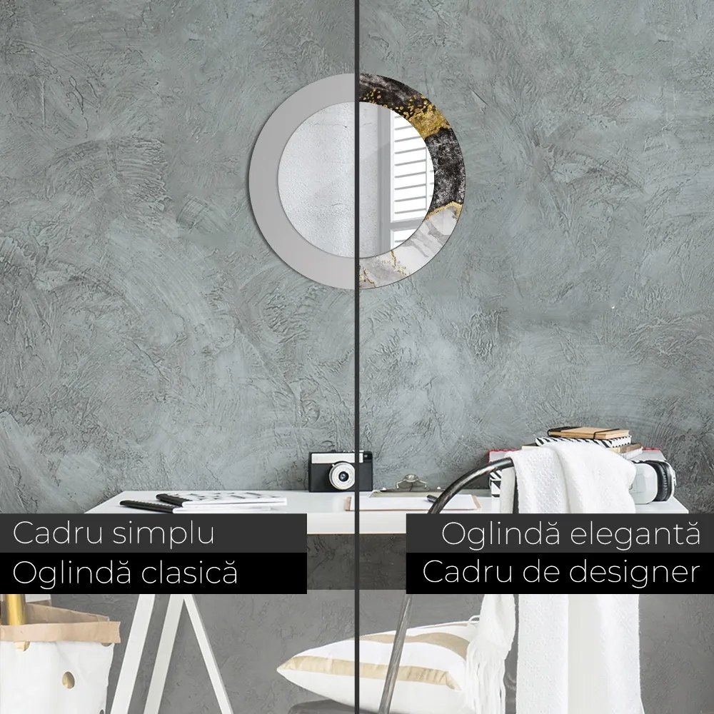 Oglinda rotunda decor perete Marmură și aur fi 50 cm