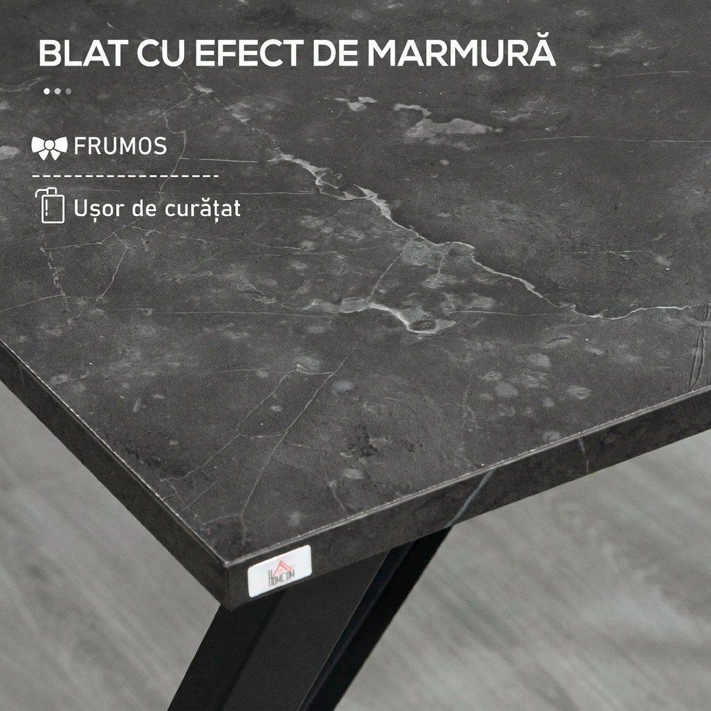 HOMCOM Masă de Bar Rectangulară pentru 4, Blat Efect de Marmură, Design Modern, 120x60x102 cm, Negru | Aosom Romania