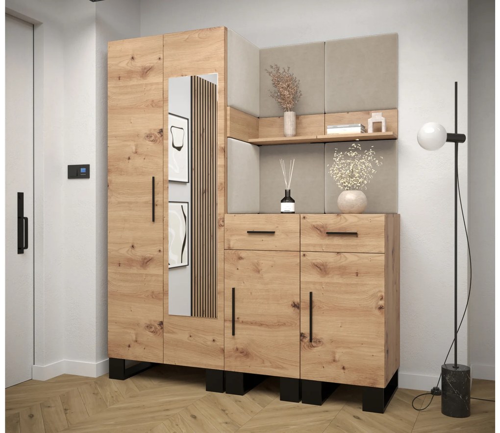 Set mobilier pentru hol Amanda 15 (Stejar artisan + bej). 1085983