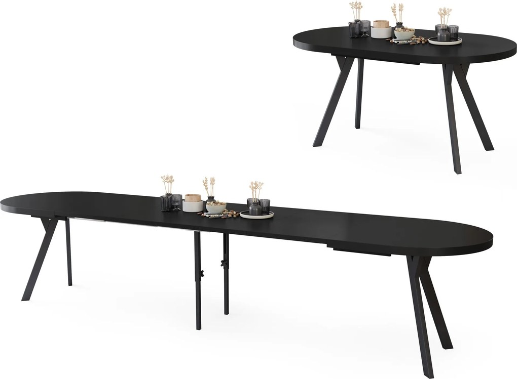 Mazzoni Masă ovală extensibilă EXPANSO Negru Mat