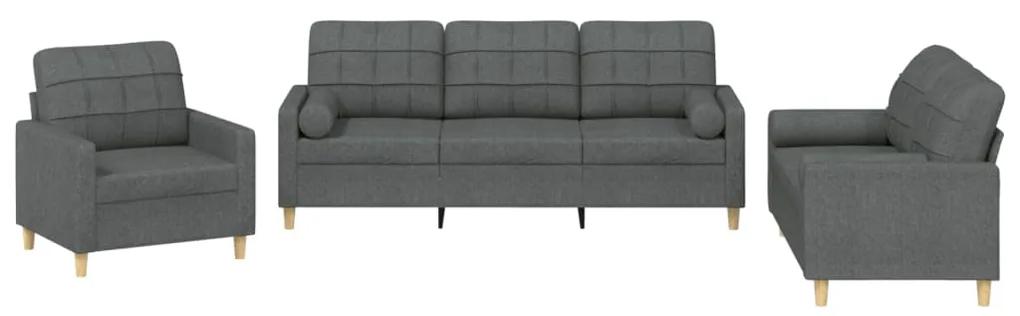 3201259 vidaXL Set de canapele cu perne, 3 piese, gri închis, textil