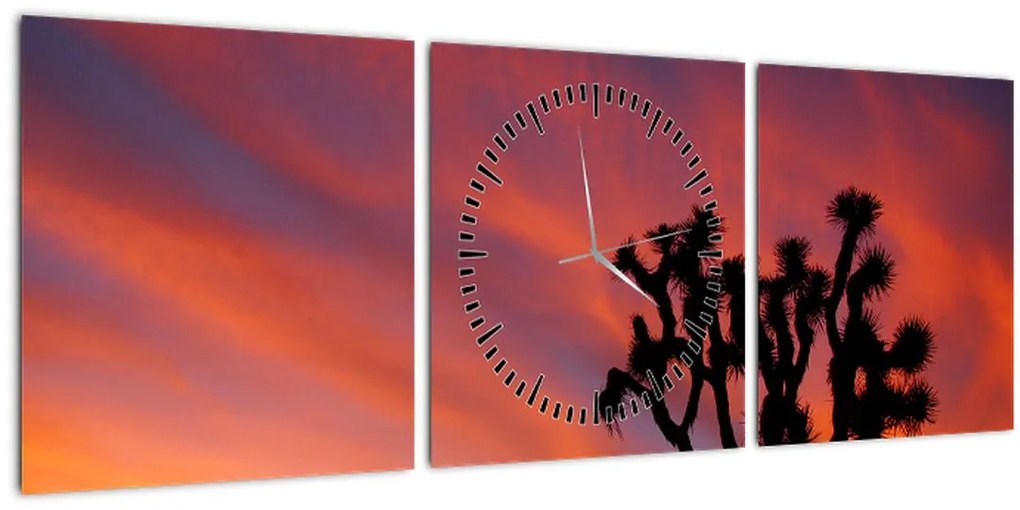 Tablou apus de soare deasupra siluetei unui copac (cu ceas) (90x30 cm)
