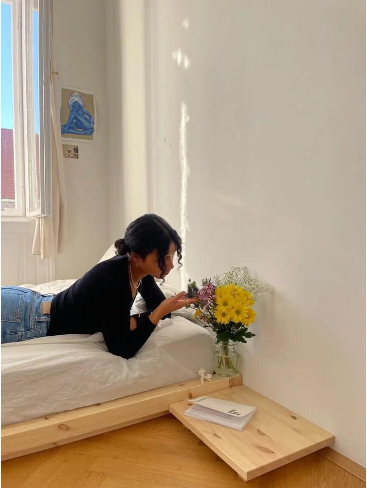 Pat matrimonial în culoare naturală din lemn masiv de pin cu somieră 140x200 cm Dock – Karup Design