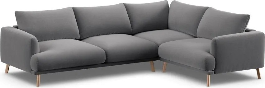 Colțar gri cu tapițerie din catifea (cu colț pe partea dreaptă/în formă de ”L”) Naomi – Micadoni